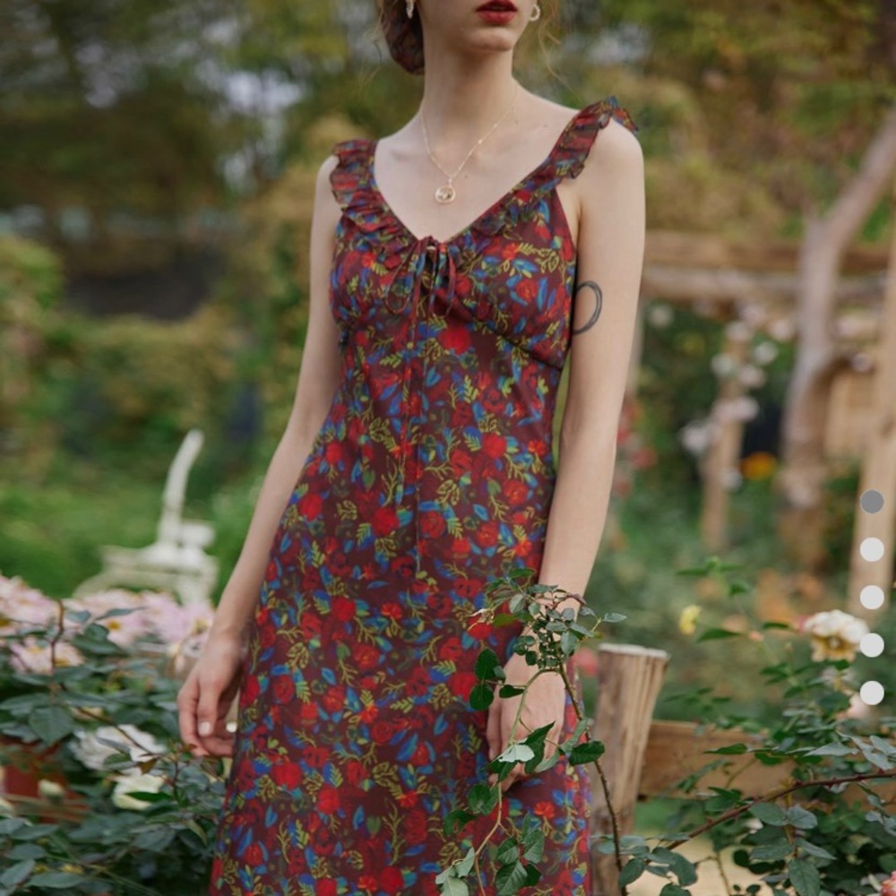 Simple retro floral printed dress